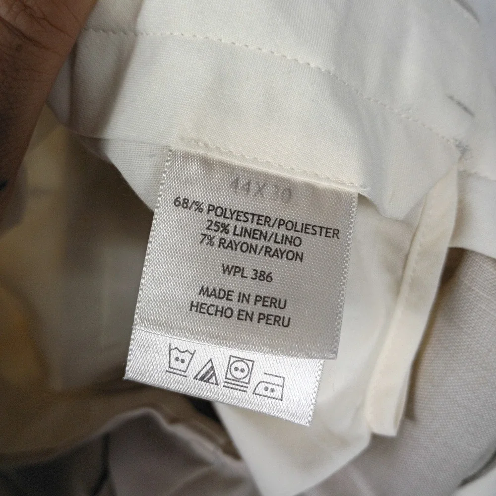 Haggar Dress Pants Men 44x30 Tan Pleated Linen Blend Vintage 90s Work Trousers